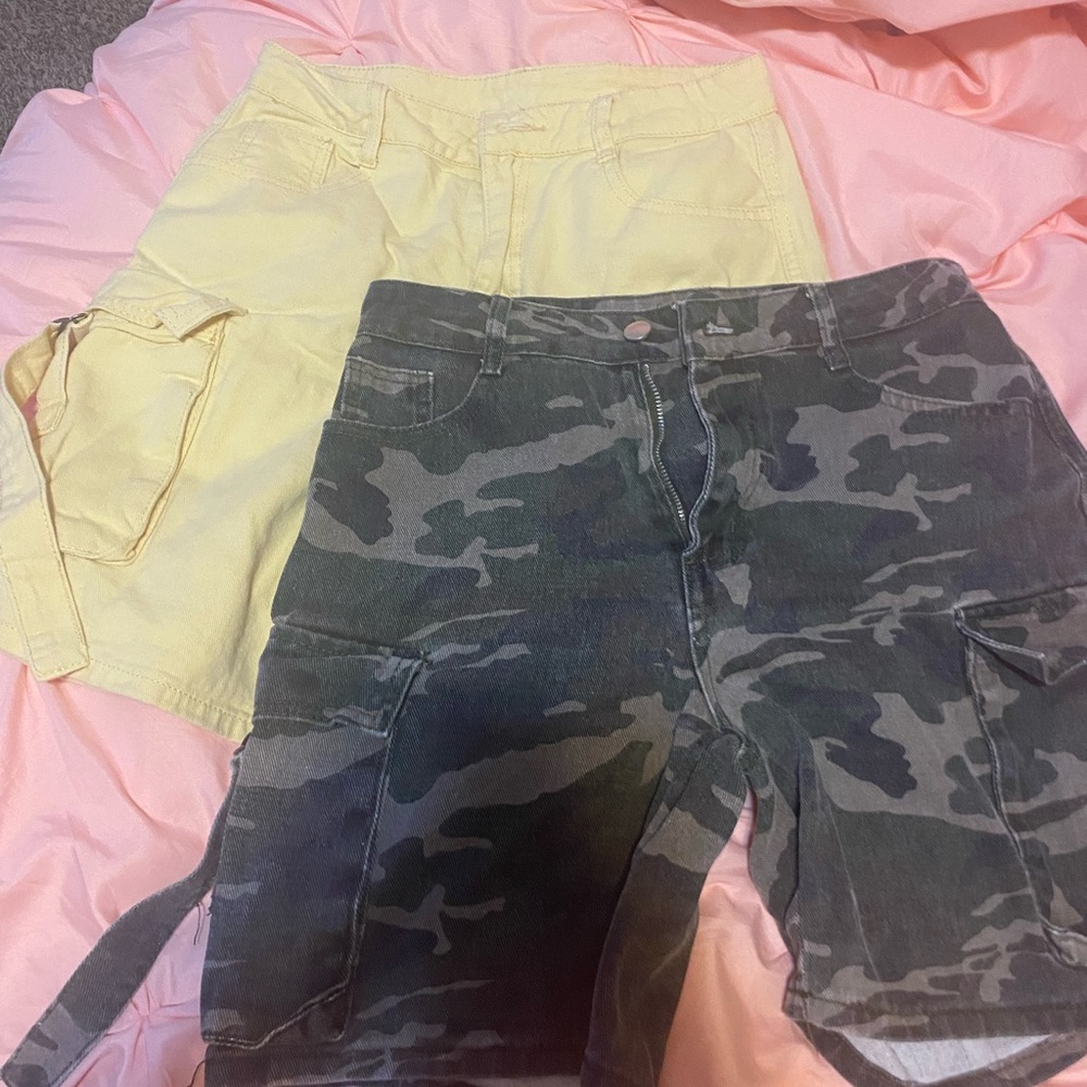 Camo and Yellow Cargo Shorts women’s